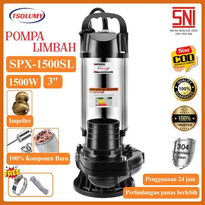 Tsolumy Pompa Celup Air Kotor SPX-1500SL Pompa Air Celup Pompa Limbah Pompa Kolam Ikan Pompa Sawah