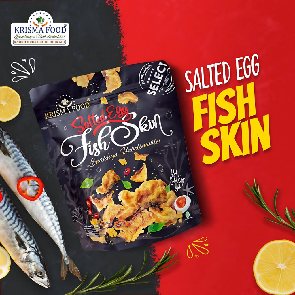 Keripik Kulit Ikan Patin Telur Asin (Salted Egg)  Cemilan Gurih Krisma Food