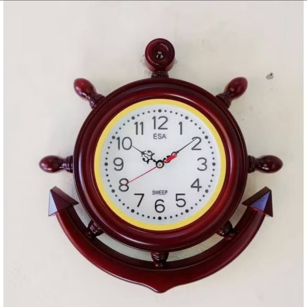 Jam Dinding Jangkar ESA 207 Motif Kayu / Wall Clock Setir Kapal Jangkar Model Klasik