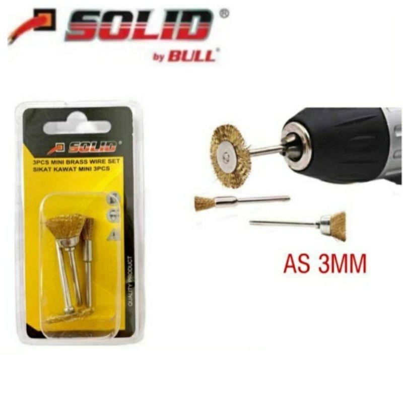 SOLID sikat kawat 3 pcs Mata bor mini drill sikat