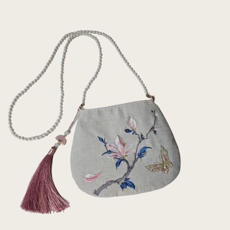 [Amy] Rantai mutiara tas gaya antik bordir tas ponsel Hanfu gambar hak cipta desain asli gaya Cina