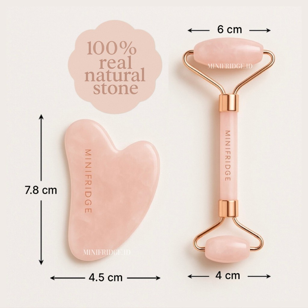 [MINIFRIDGE] Face Roller & Guasha Rose Quartz Gua Sha 100% Batu Giok Asli Natural Stone