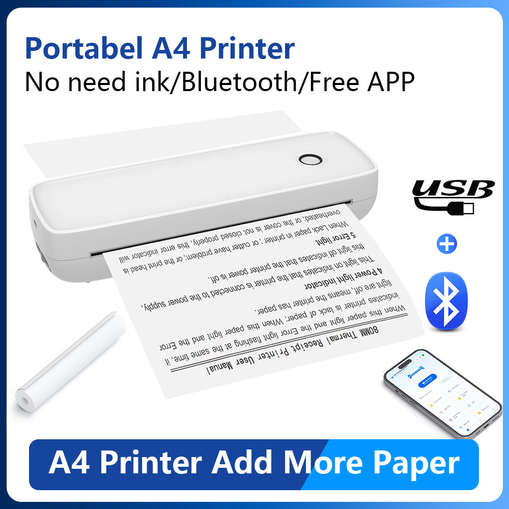 A4 Thermal Printer A80 Portable Printer Reargeable printer Bluetooth Wireless Support Windows/Androi