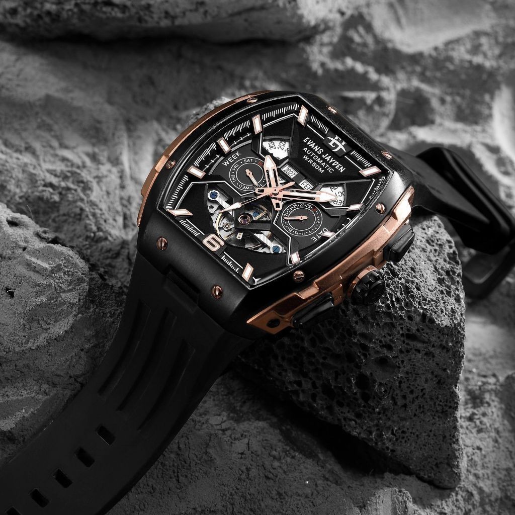 Evans Jayden Jam Tangan Pria 9620 Rubber Automatic Movement Silicon Kaca Sapphire Chronograph Water 