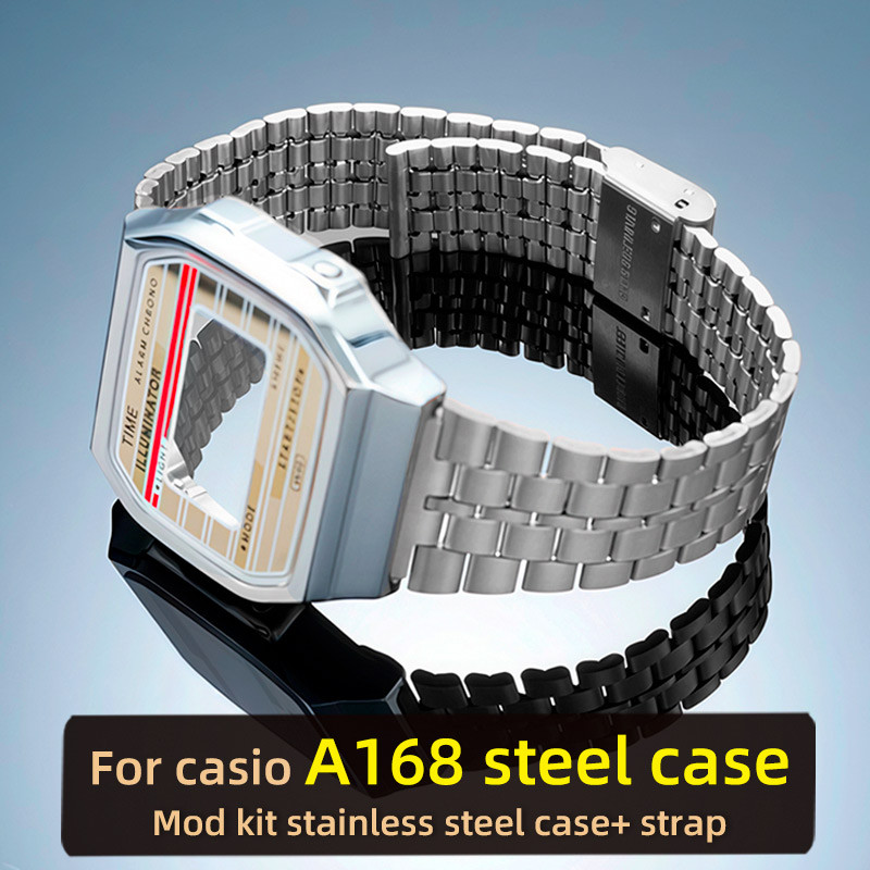 A168 Upgrade Stainless Steel Case Mod Kit For Casio 3298 A168WG/WA/WGG/WEHA Series Metal Bezel&Strap
