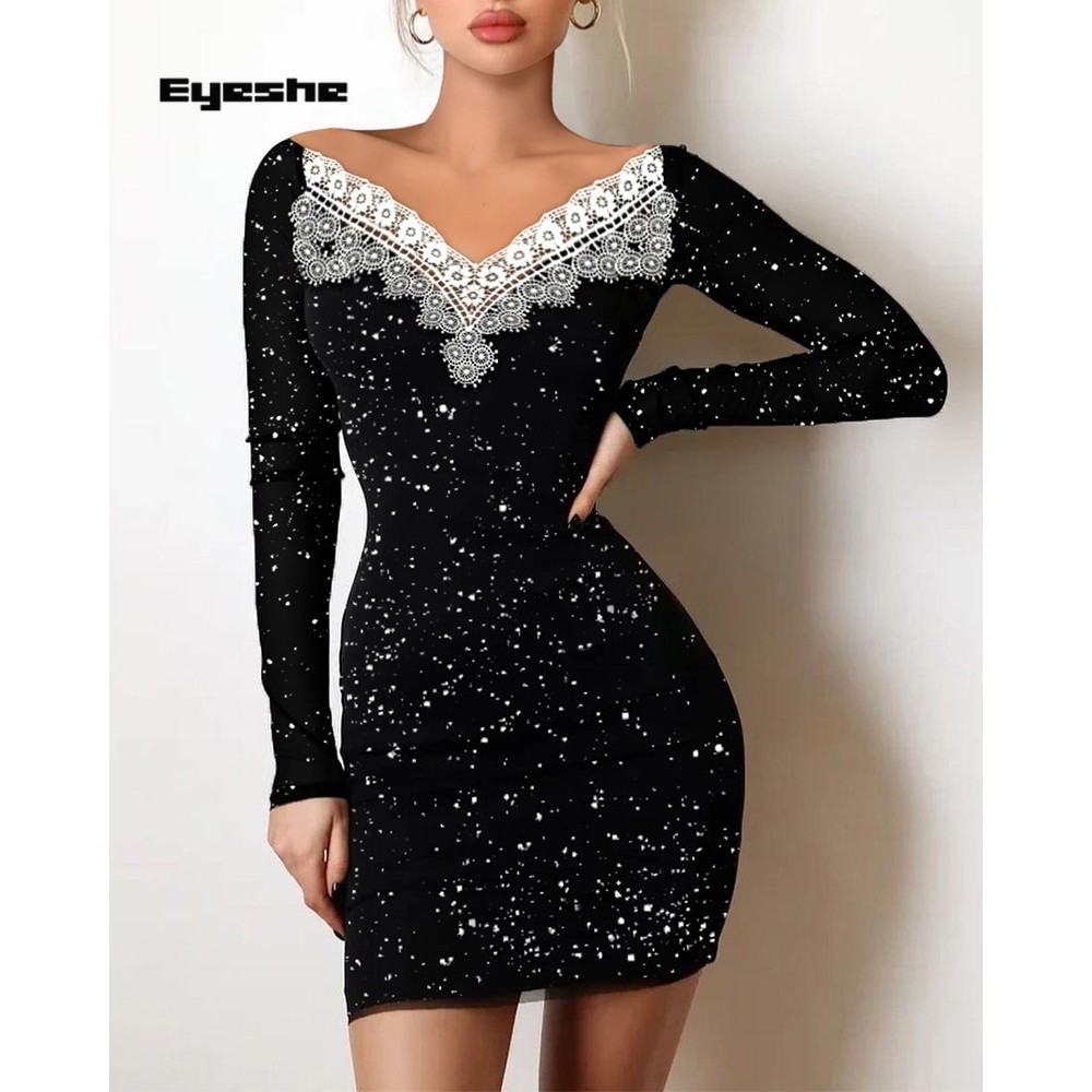 EYESHE Gaun Wanita Vintage Y2k Eropa Amerika Slim-fit Hot Silver Shoulder Buttocks Malam Dress