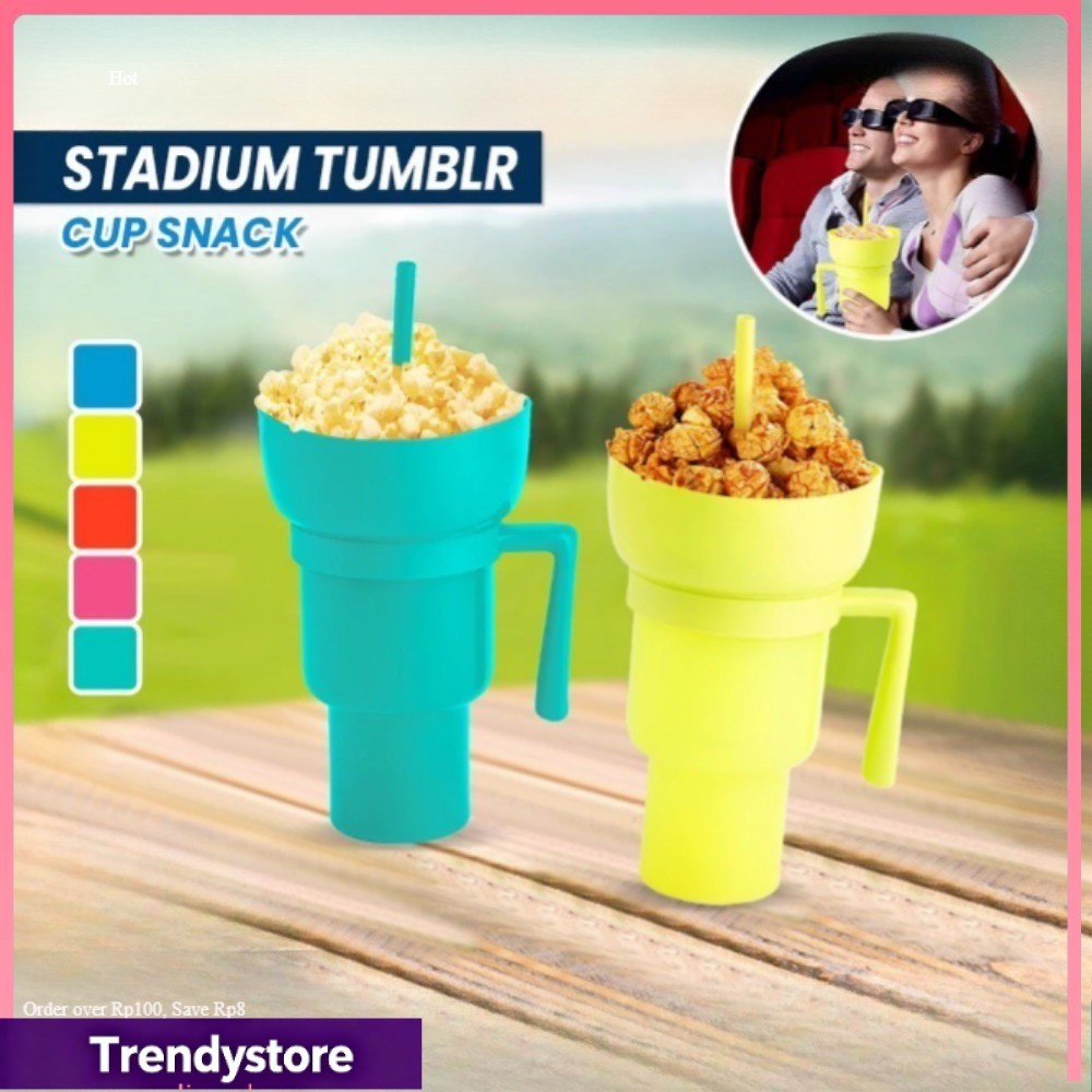 TRENDY J2 Snack Mug With Drink Cup 2IN1 Popcorn Movies Travel Stadium Tumblr Cup Wadah Makanan