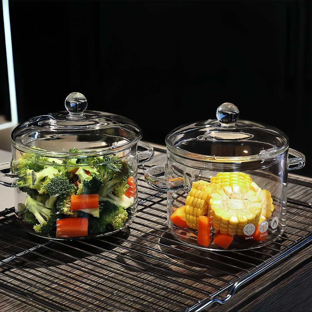 One Two Cups Panci Tutup Kaca Tahan Panas Dan Api Glass Cooking Pot Panci Sayur 1900ml Transparan