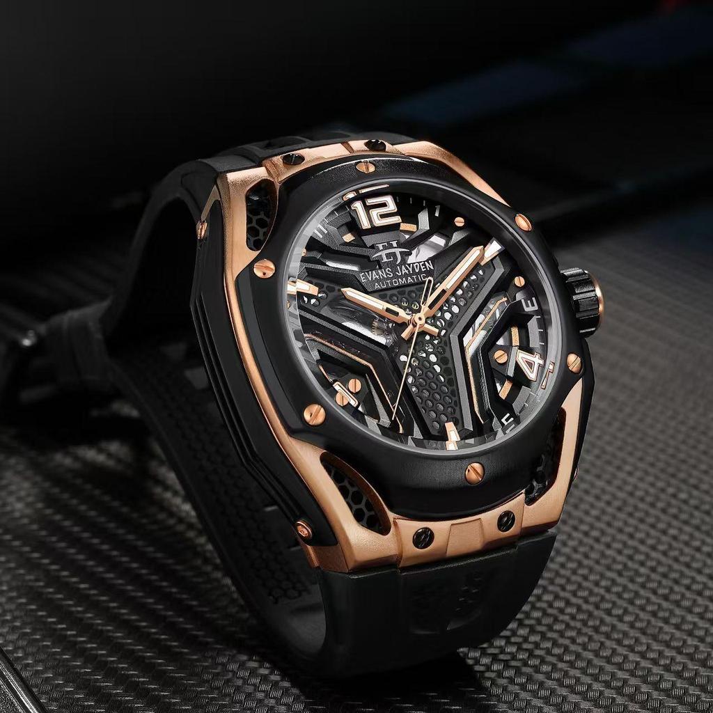 Evans Jayden Jam Tangan Pria 9621 Rubber Automatic Movement Silicon Kaca Sapphire Chronograph Water 