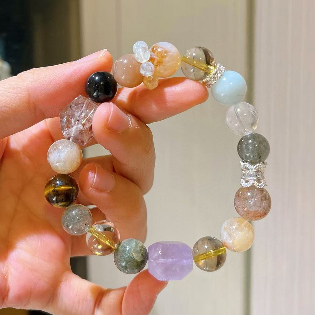 Gelang Wanita Berlian Berkilau Alami Emas Hitam Batu Matahari Amethyst