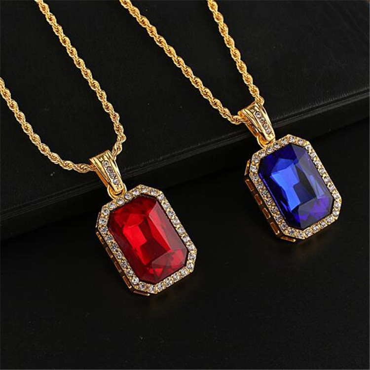 Klub Malam Hip Hop Kalung Pria dan Wanita Kalung Liontin Masonry Safir Kalung Permata Emas