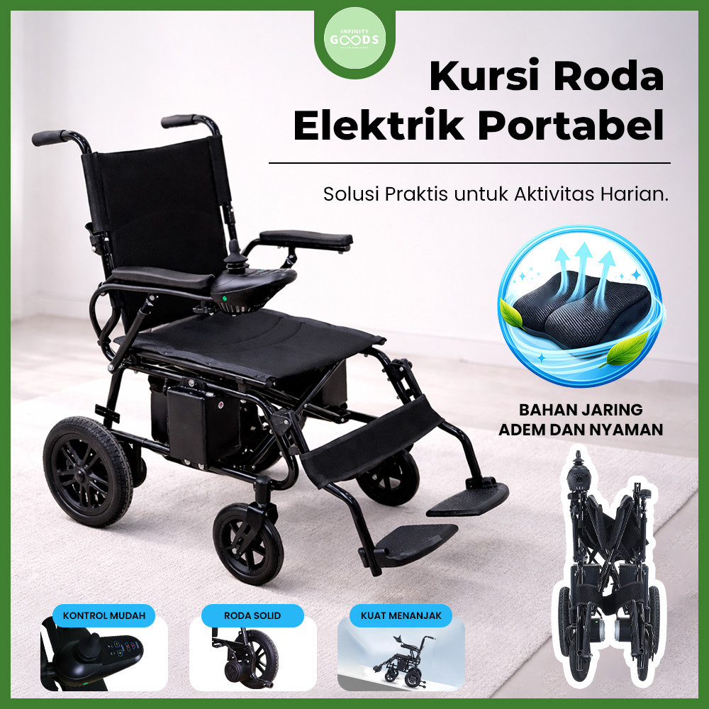 INF Kursi Roda Elektrik Lipat Otomatis Ringan untuk Dewasa & Lansia