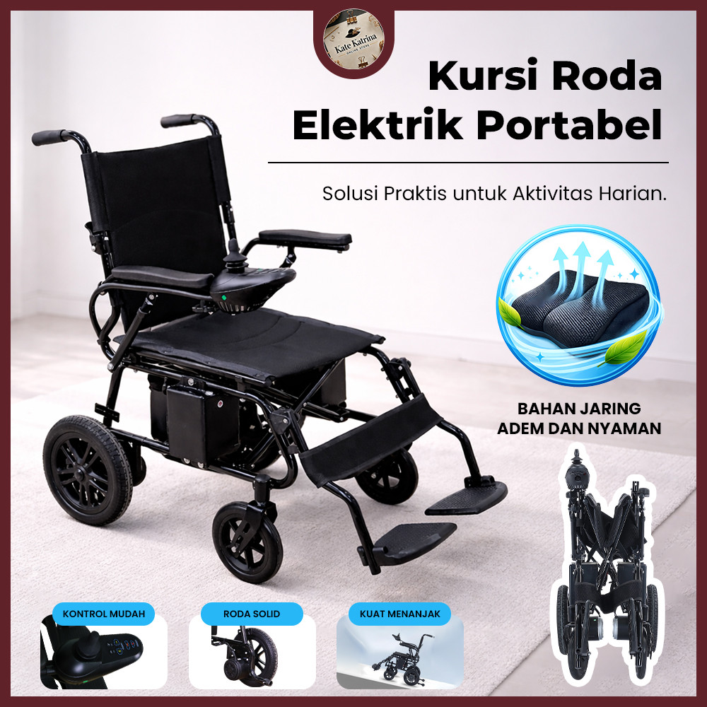 KK Kursi Roda Elektrik Lipat Otomatis Ringan untuk Dewasa & Lansia