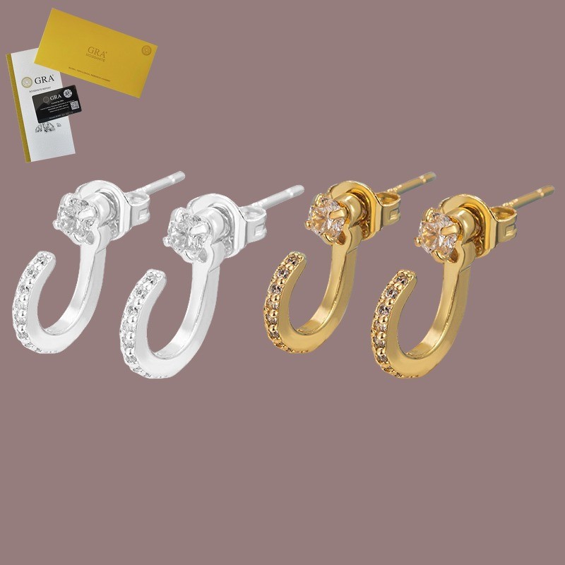 Termasuk Sertifikat GRA Anting Tusuk Moissanite Dengan Kait Belakang Lapis Emas 18K Untuk Wanita