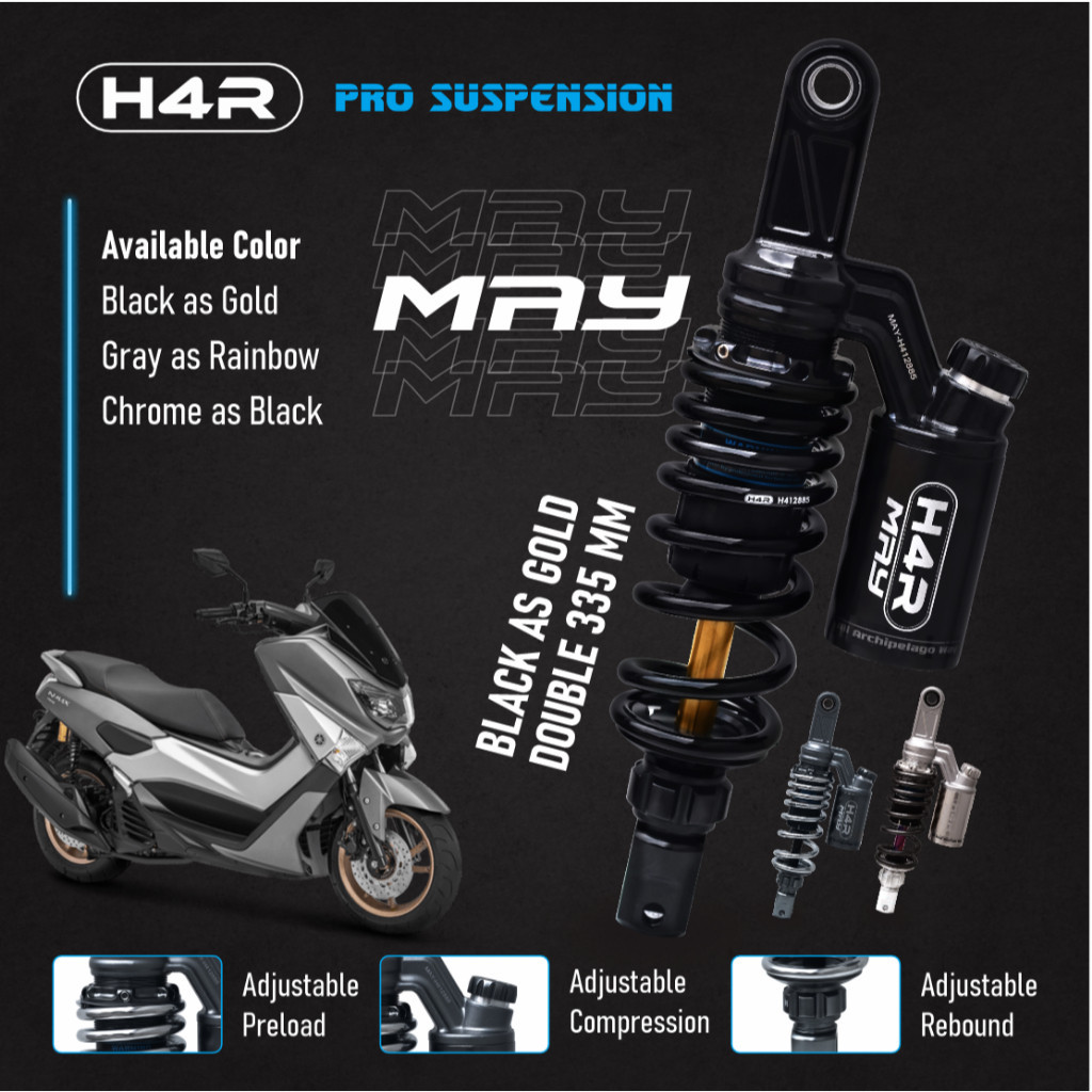 H4R SHOCK TABUNG ATAS MAY SERIES DOUBLE AEROX NMAX NEW OLD PCX 150 PCX 160 305MM 335M 365MM SHOCKBRE