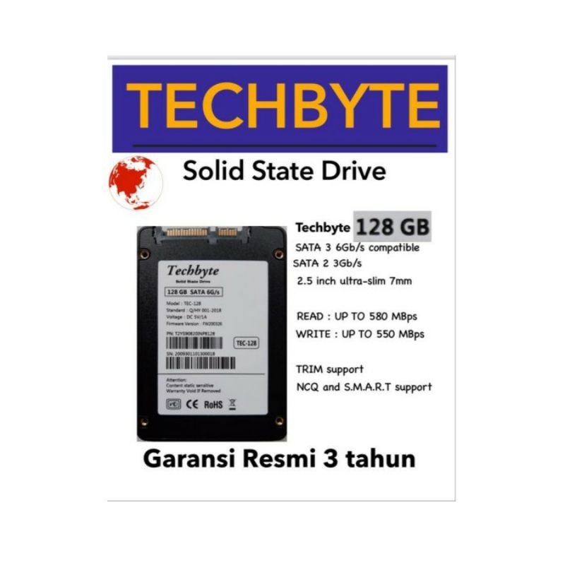 SSD TECHBYTE 128GB SATA III GARANSI 3 TAHUN