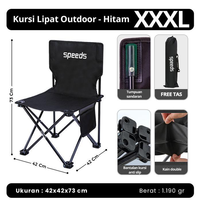 (Speeds Home ) [HITAM] Speeds Kursi lipat Portable Kursi Lipat Outdoor Camping Serbaguna 031-14 - -1