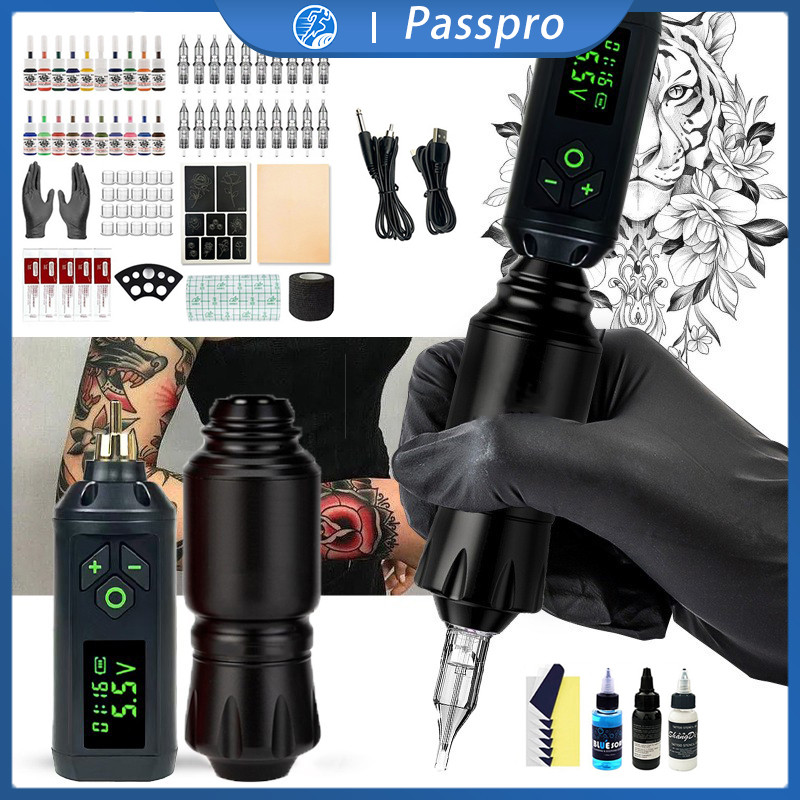 Alat Tato Pen Mesin Tattoo Kit Full Set Portable Untuk Seniman Mulai Pemula Hingga Professional Hasi