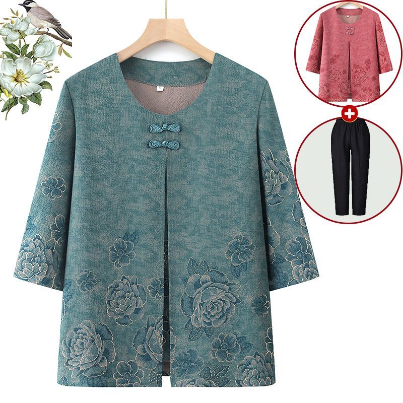 Setelan Musim Panas untuk Ibu & Nenek – Bahan Katun, Warna Merah