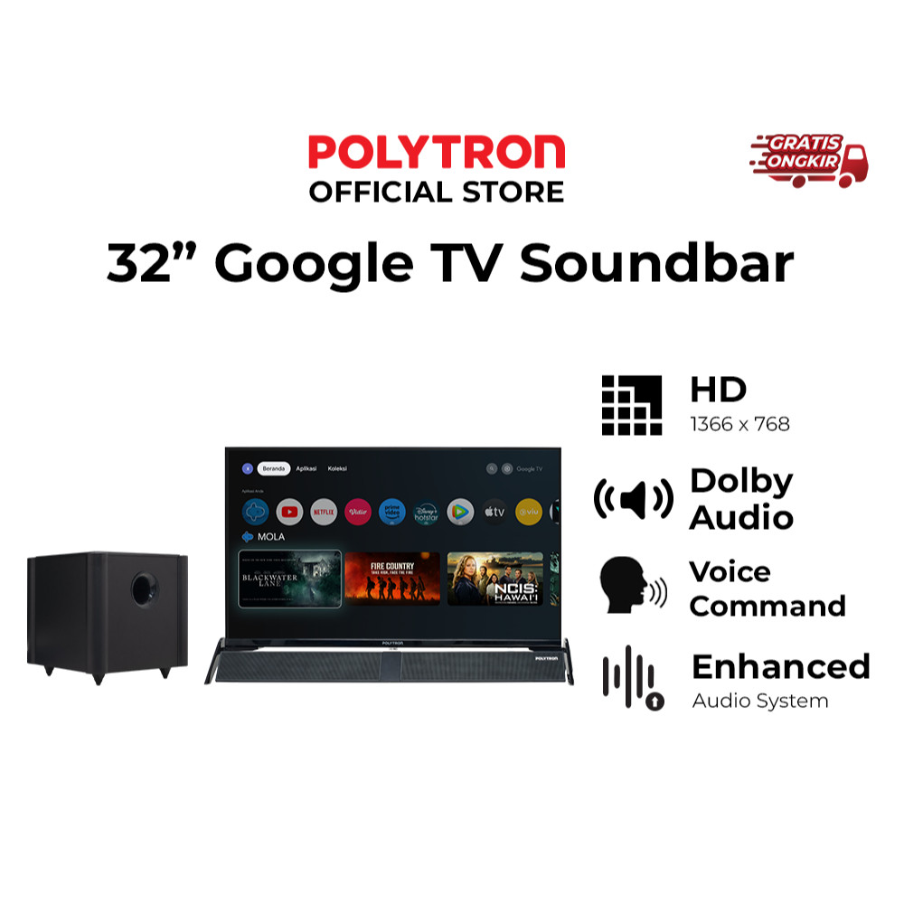 TV LED Polytron Google TV Soundbar 32 Inch Polytron - 32BG5058 GARANSI RESMI
