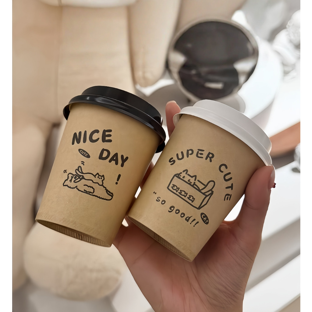 Gelas Kertas Paper cup Single Wall Kraft 8oz 12oz cup coffee + tutup custom | gelas kertas tahan pan
