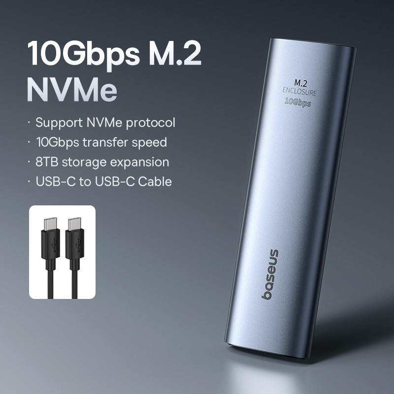 New SaleBaseus M2 SSD Enclosure Case 10Gbps NVMe Protocol M2 to USB Type C 32 Gen2 8TB Metal Externa