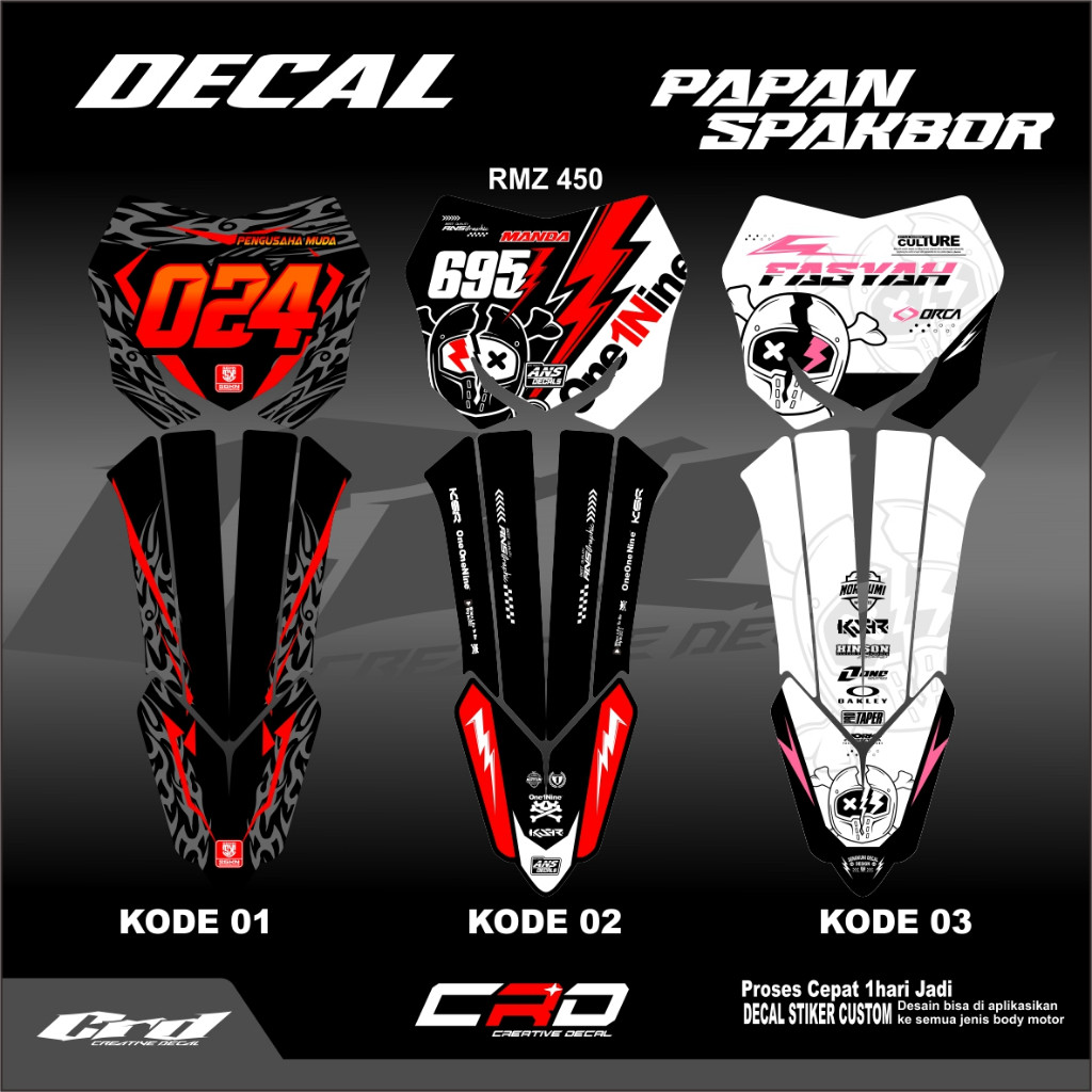 Stiker Papan Nomor Dan Sticker Spakbor Depan Rmz 450 Spakbor Rmz NewStiker Decal Papan Nomer Rmz 450