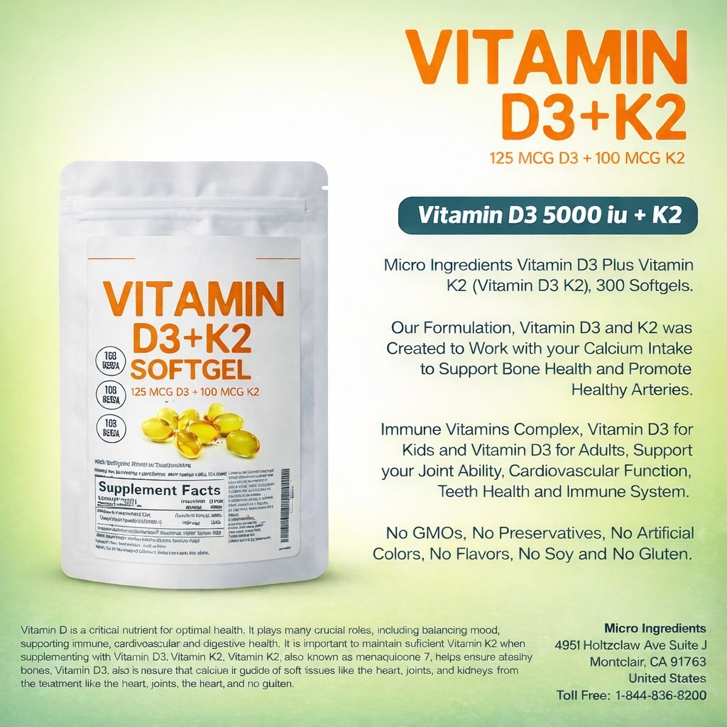 VITAMIN D3 K2 ORIGINAL Microingredient Vitamin D3 + K2 Isi 300 Softgels Asli Vitamin D3 5000iu + 100