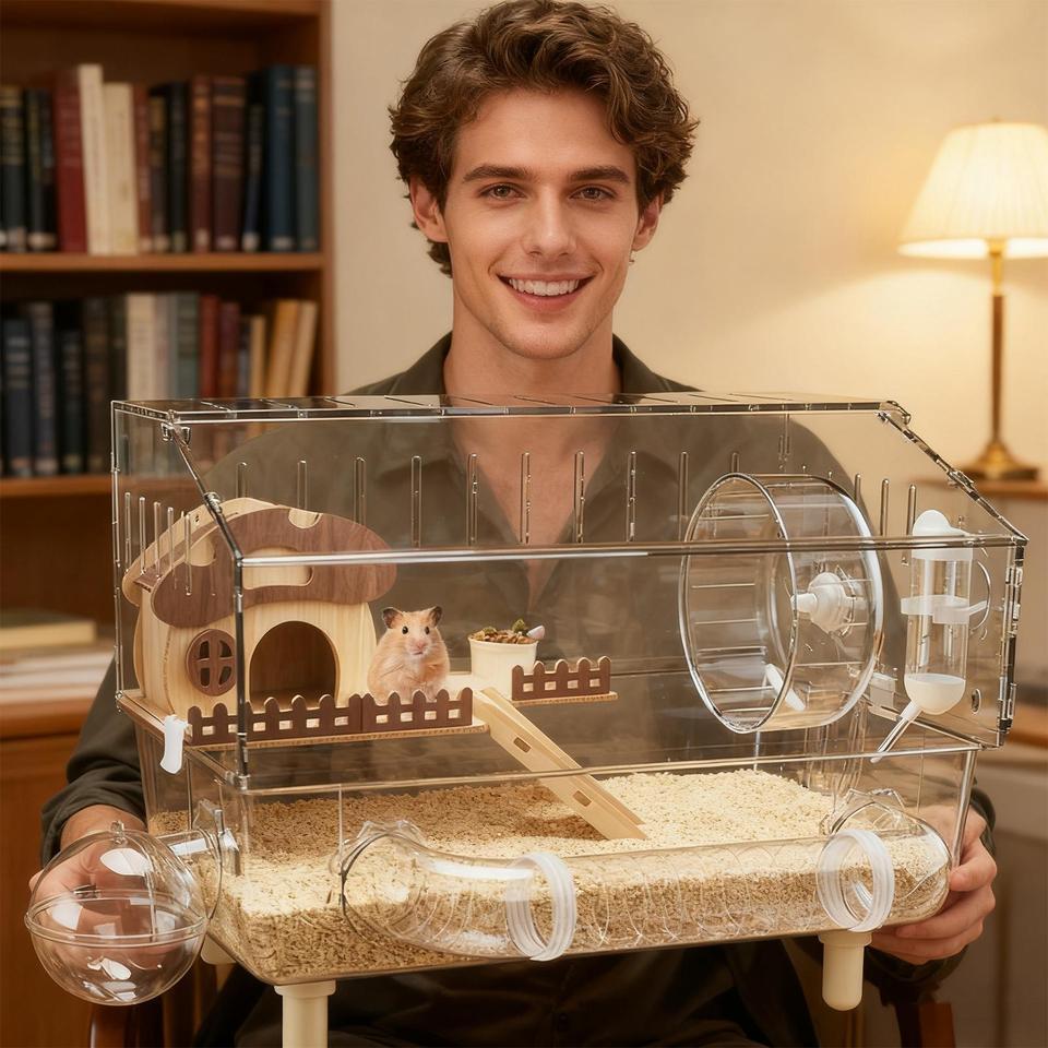 Transparent Acrylic Hamster Cage Large Luxury Villa Anti-Chew Tunnels Golden Syrian Habitat Durable 