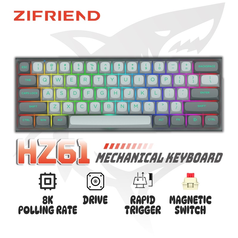 ZIFRIEND HZ61 60% Magnetic Switch Keyboard Gaming - Rapid Trigger