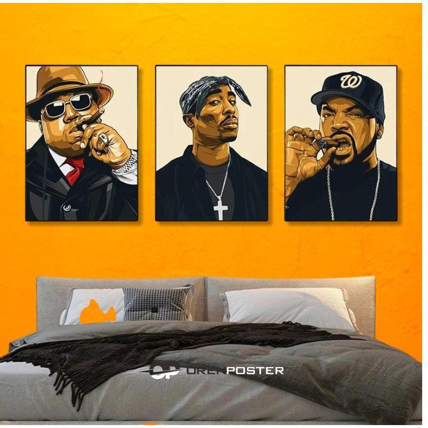 Poster Dinding Kayu 20X30 a4 Pajangan West Coast Rappers Notorious BIG Biggie Tupac s Famous Hip Hop