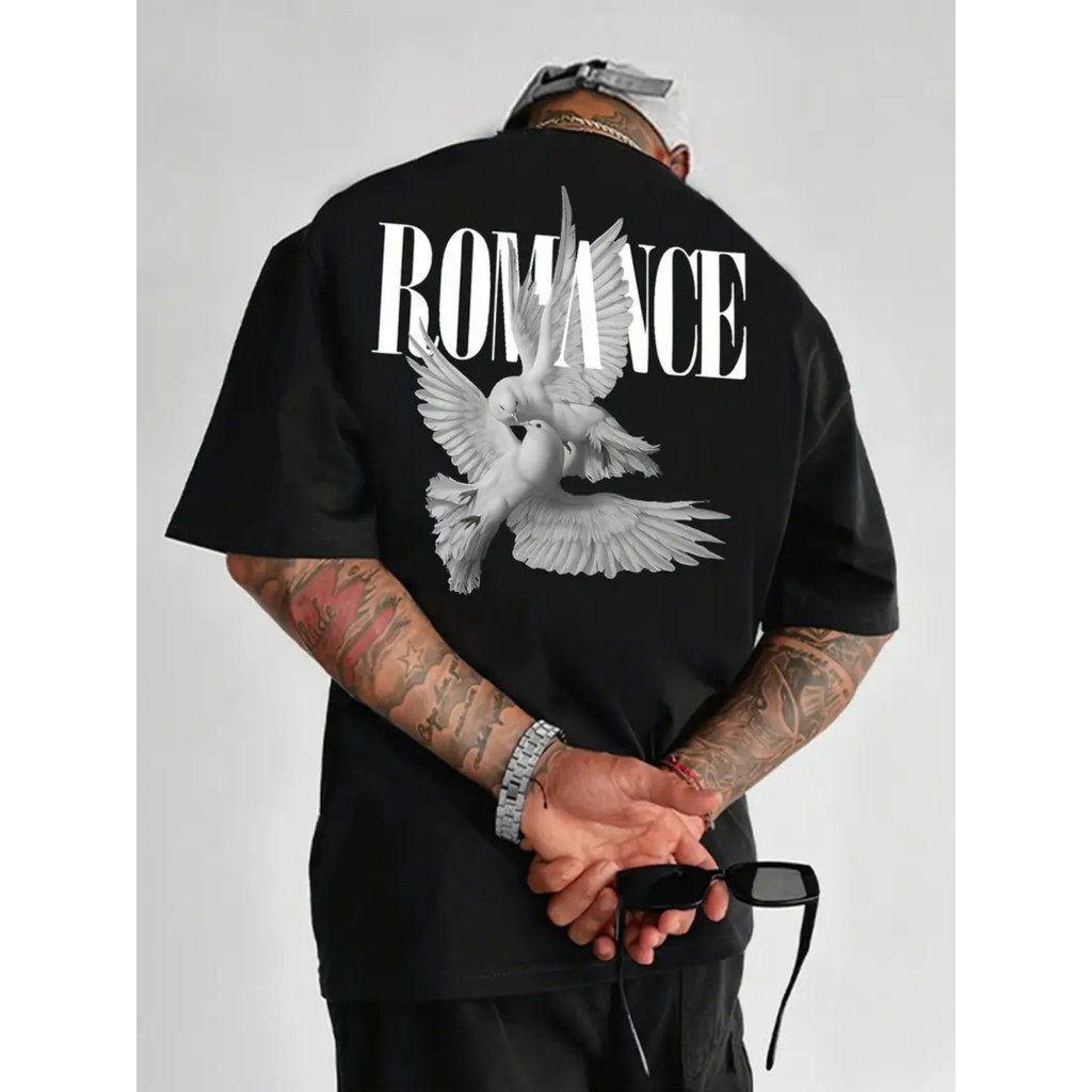 [Kaos Grafis Hip-Hop] Kaos Grafis Hip-Hop Pria - Kaos Streetwear Lembut dengan DOVE & ROMAN yang Men