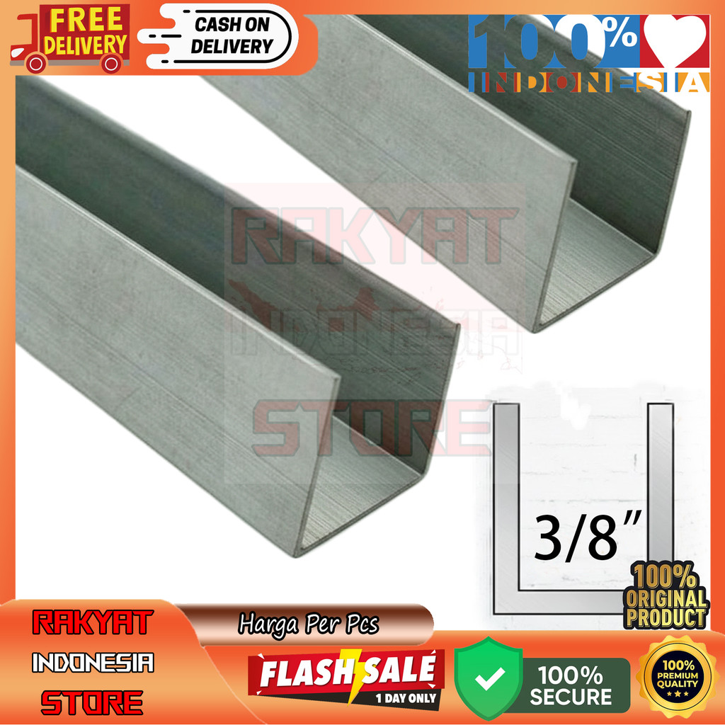 Lis U Aluminium U 3/8” +- 9 10 mm In Inci Inch Inchi Alumunium Almanium Almunium Alminium Alma Alumn