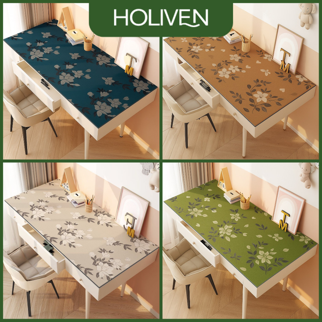 Holiven Alas Meja Belajar PVC Motif Bunga Klasik Elegan Anti Air Meja Kerja Estetik Modern