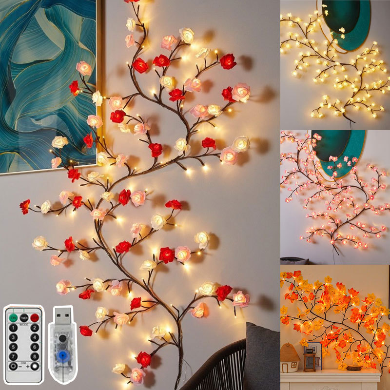 Lampu LED Model Mawar Pohon Ranting Dekorasi Dinding Lampu Ambient DIY Lampu Pohon Lampu Ruang Lampu