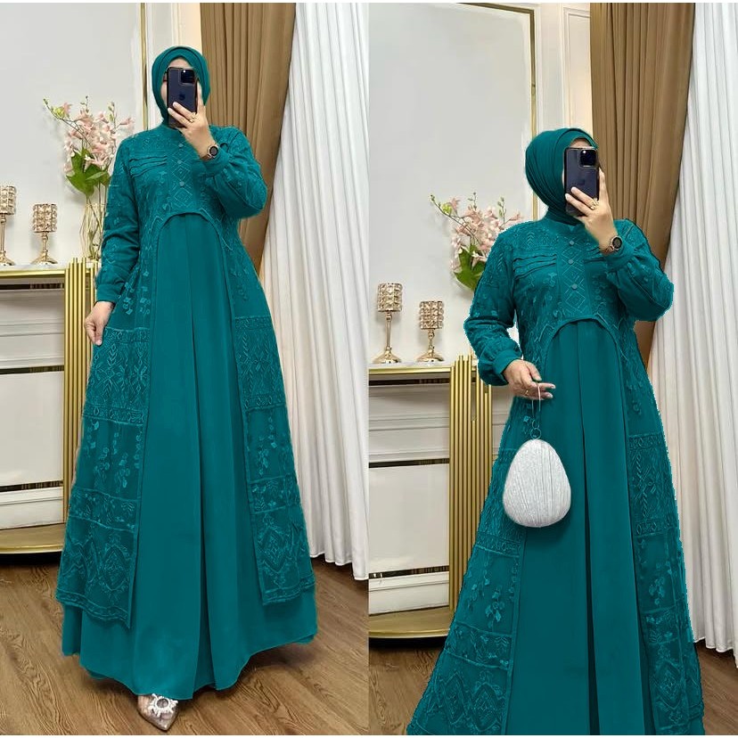 Gamis Kondangan Terbaru Ardela Maxy BP Ceruty Babydoll Mix Brukat Aplikasi Swarovski M L XL XXL 3XL 