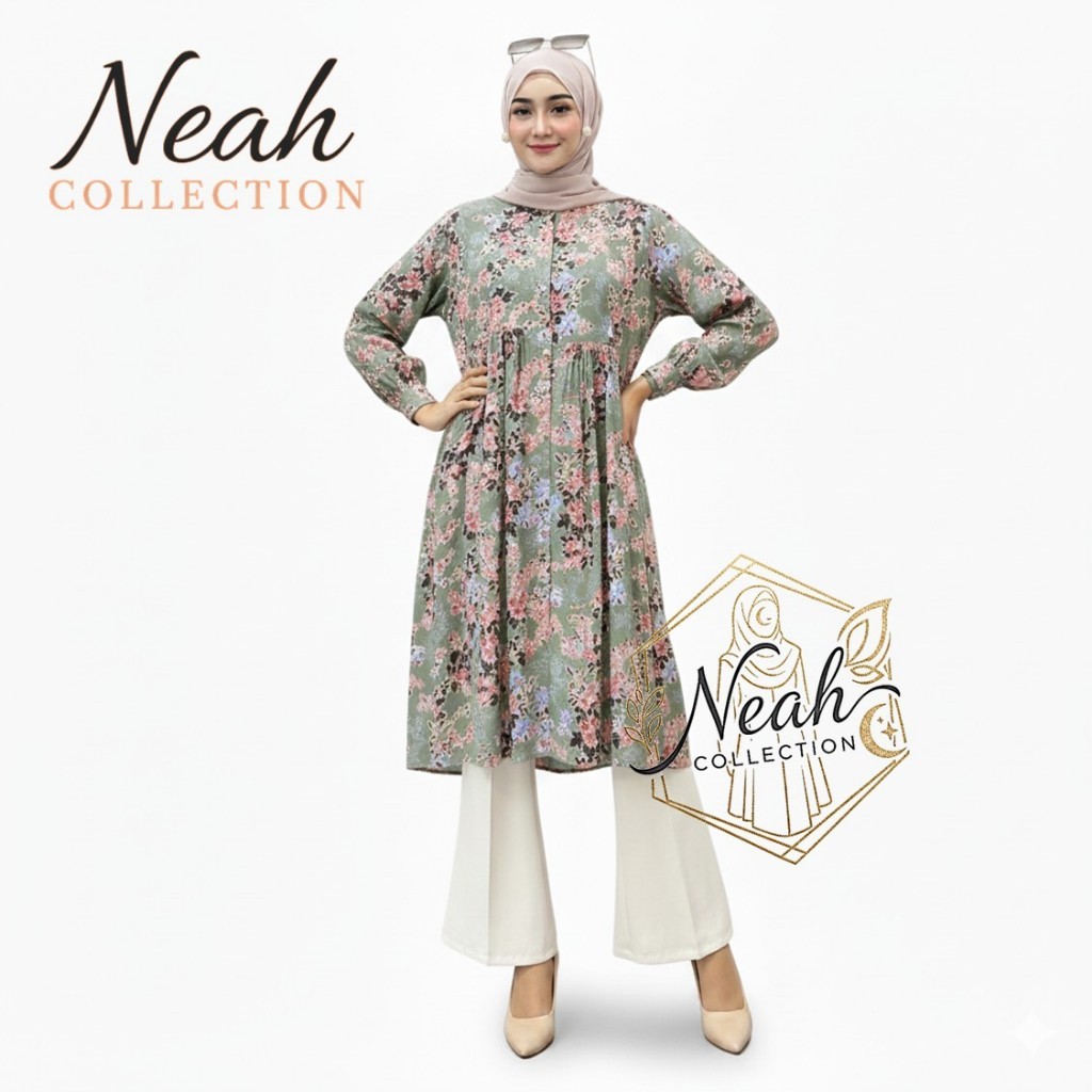 BIG SALE MURAH Tunik Noora Motif Bunga Kekinian Premium – Fashion Muslimah Elegan / Tunik Jumbo Bumi