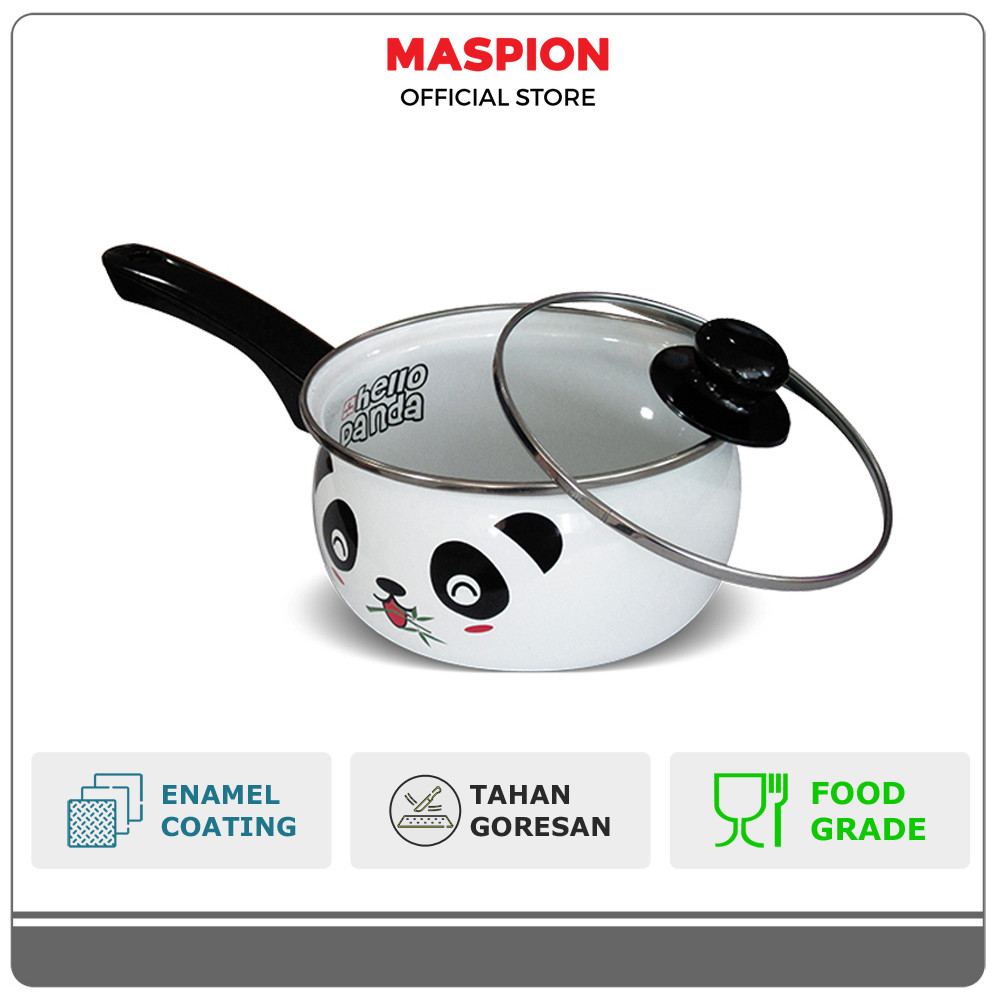 Maspion Panda Saucepan Enamel Hello Panda + Tutup Kaca 18 cm