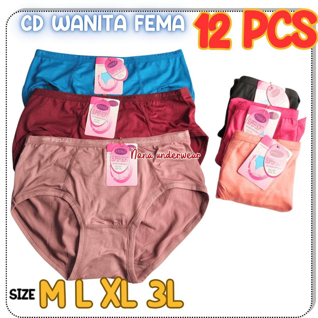 3, 6, 12pcs Celana Dalam Fema  Cd Wanita Dewasa Lusinan Murah Fema Terlaris & Terbukti Nyaman3, 6, 1