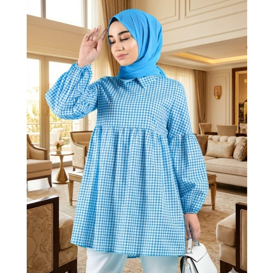 LUNA TUNIK MODEL MUSLIM TERBARU MOTIP KOTAK KOTAK