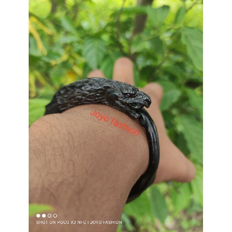 GELANG AKAR BAHAR HITAM NATURAL UKIR BURUNG ELANG
