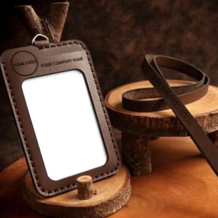 LANYARD BANK BSI/NAME TAG KULIT ASLI LOGO BSI/ID CARD KULIT ASLI BSI - Coklat Tua