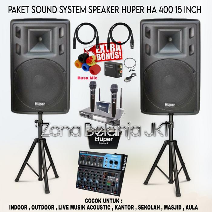 Paket Sound System Indoor Outdoor Live Musik Speaker Huper HA 400 15 Inch Aktif Mixer Huper Garansi 