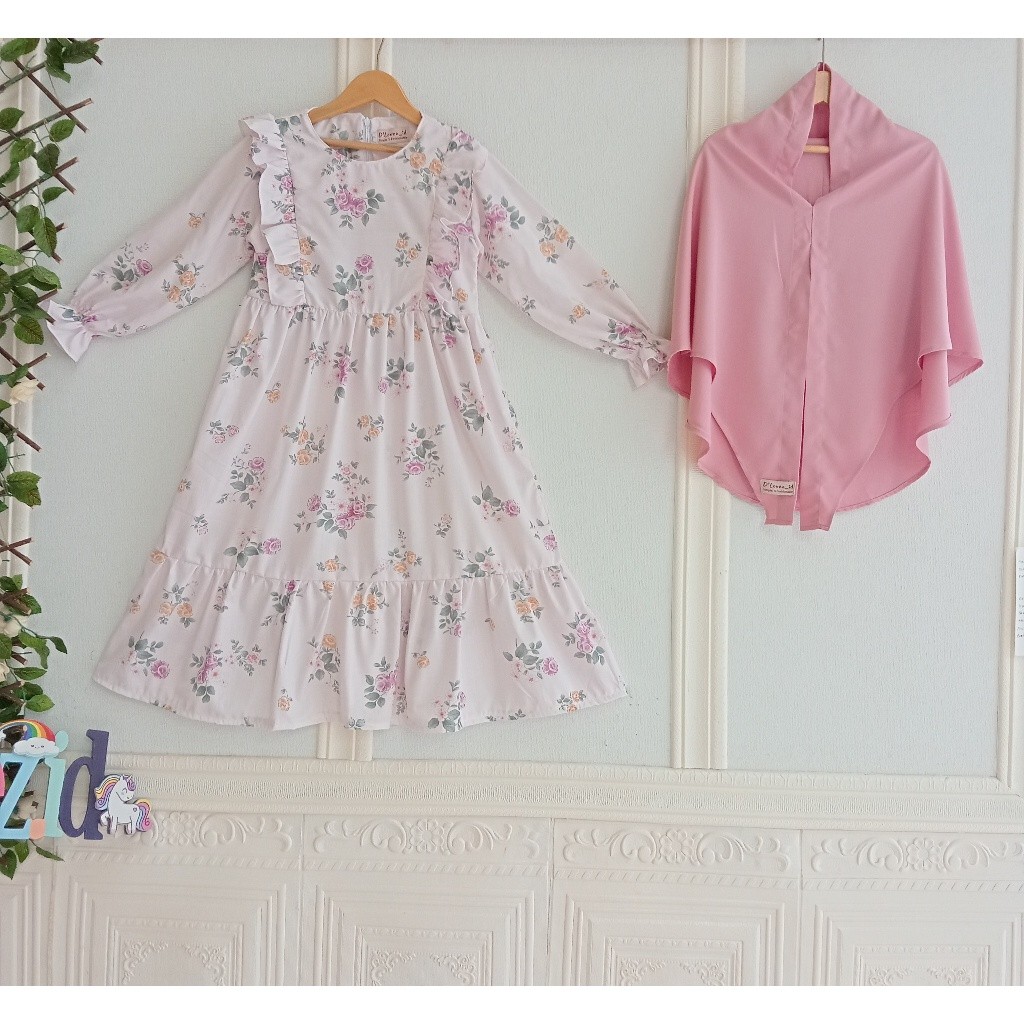 BENA.STORE Set Gamis Anak 1 - 14 Tahun Free Hijab Instan / Set Gamis Kaira Motif Baru