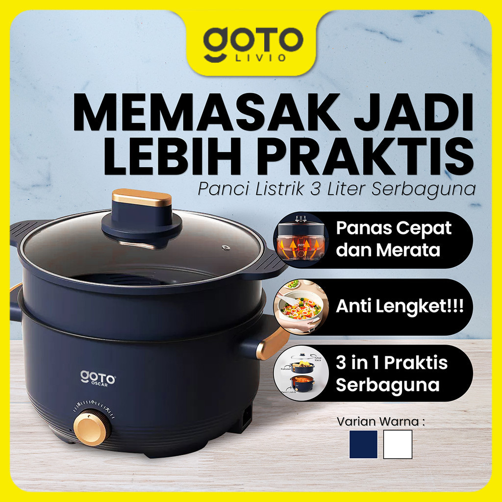 Goto Oscar Panci Listrik Serbaguna Elektrik Fry Pan 3L Goreng Kukus
