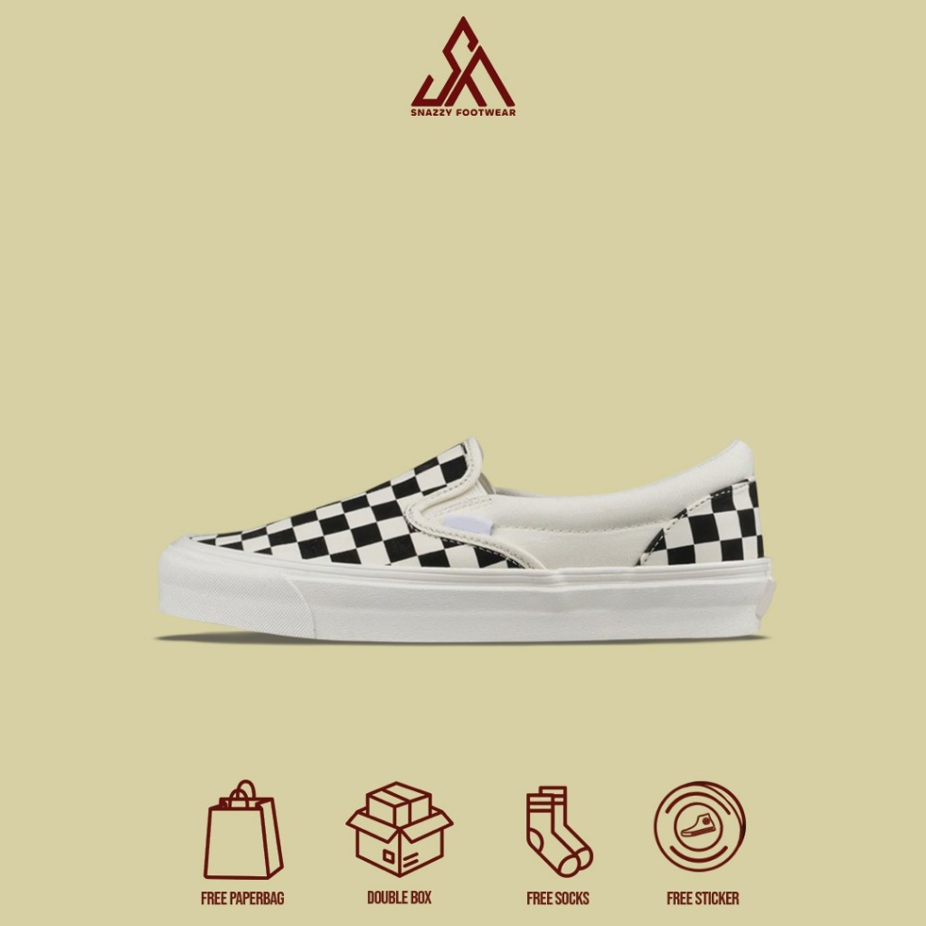 Sepatu Sneakers Vans OG Vault Slip On Chekerboard Black White 2016 100% Original Unisex