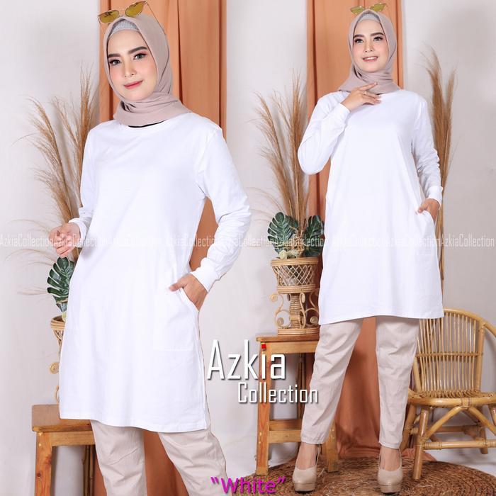 TUNIK KATUN WANITA POLOS KEKINIAN - PUTIH, M