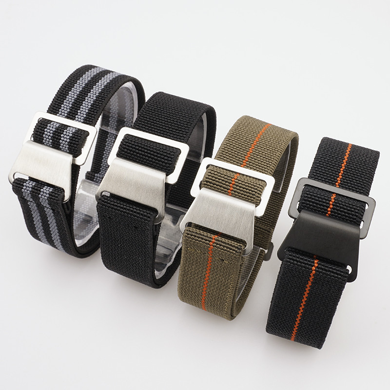 Tali Jam Tangan Elastis Tas Parasut Pasukan Prancis 60-an 18 20mm 22mm Tali Jam Nylon Universal Pria