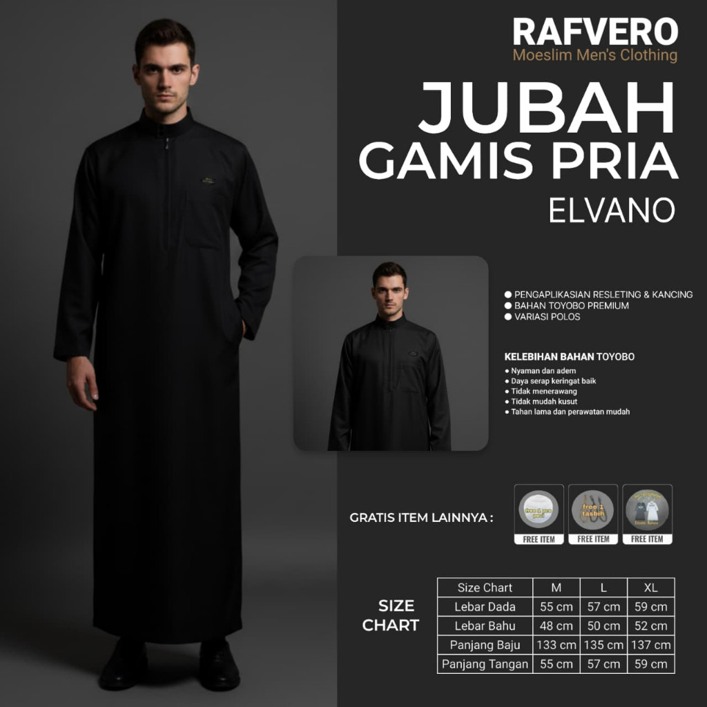 RAFVERO - Jubah Pria Elvano - Gamis pria - Original RAFVERO - Material Toyobo