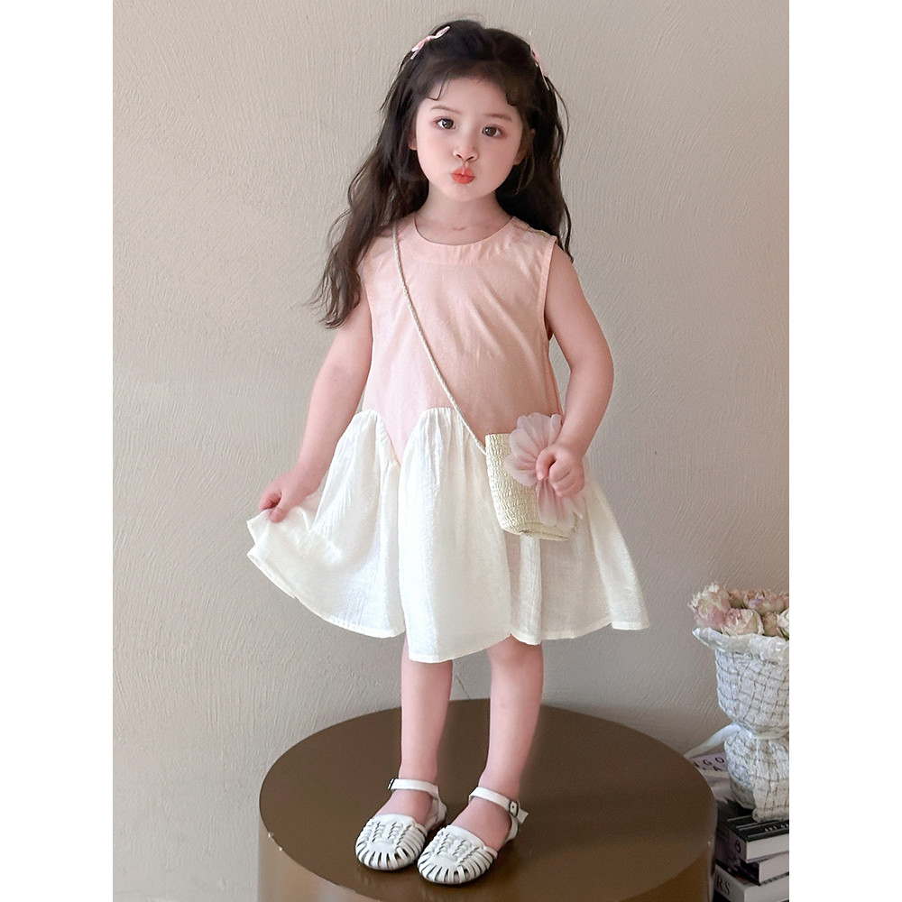 Mentari Kecil Gaun putri yang modis untuk anak perempuan, gaun rompi anak-anak gaya Korea.